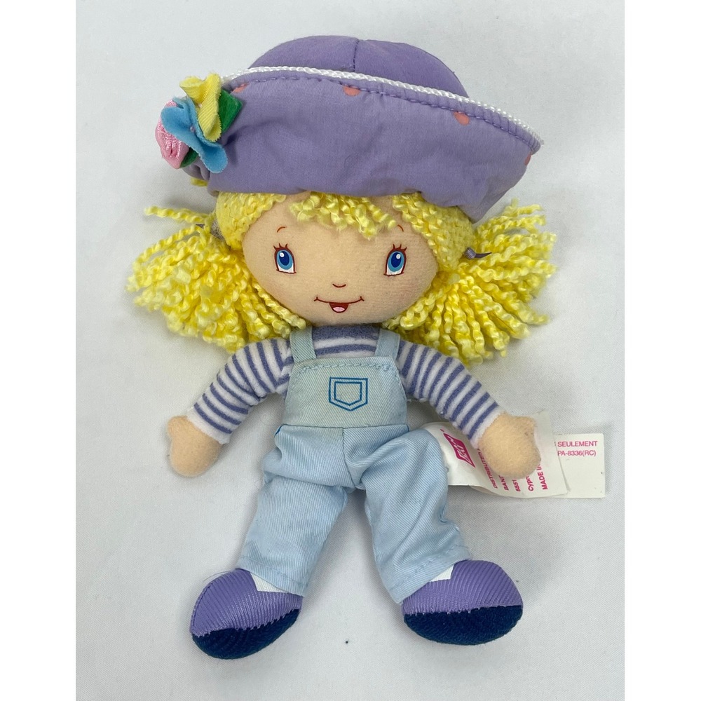 Strawberry Shortcake Angel Cake Blonde Purple Hat Overalls 7" Bandai Y2K 2003